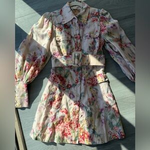 Floral Belted Dress - Pink Multi